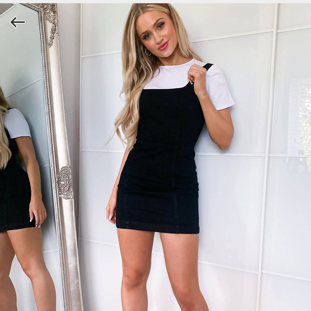 ASOS DESIGN denim square neck fitted pinafore dress in black